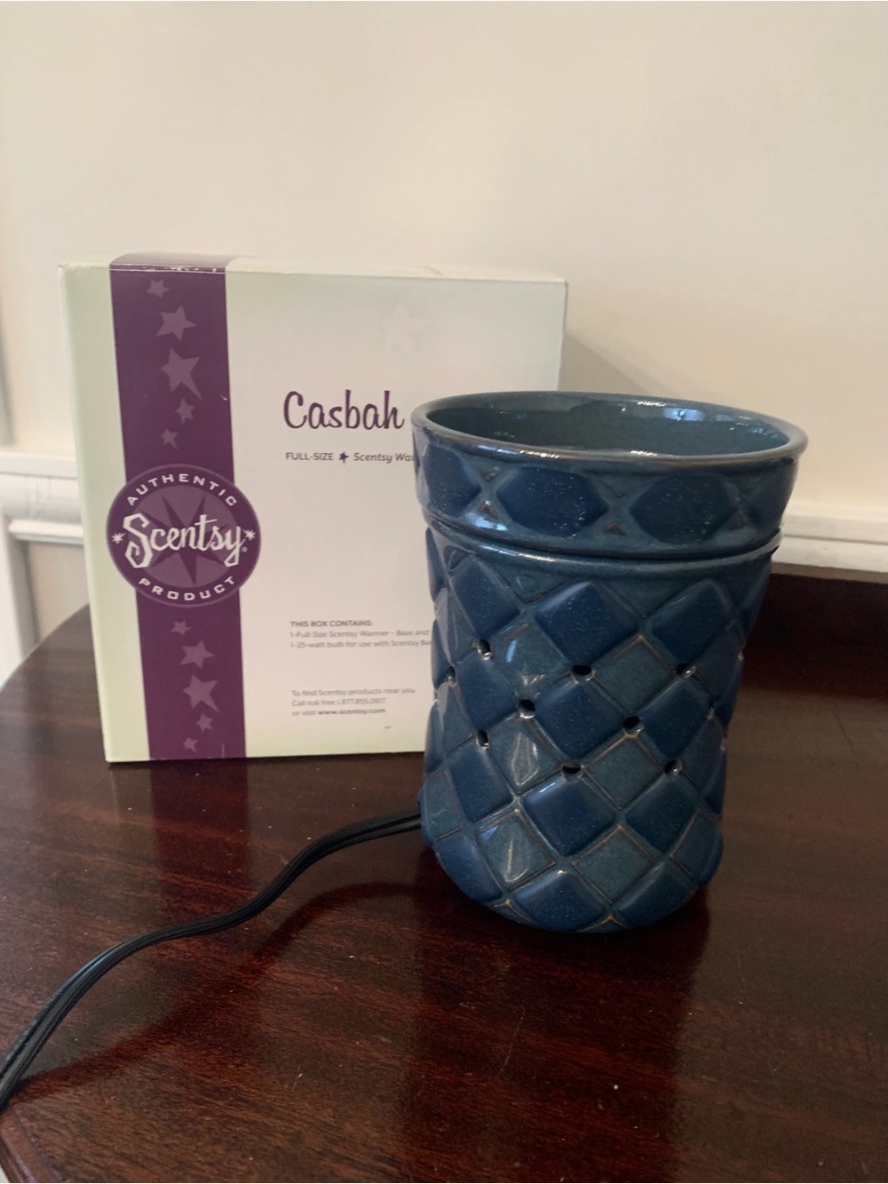 Scentsy Casbah Warmer Box with Purple and Cream Graphics